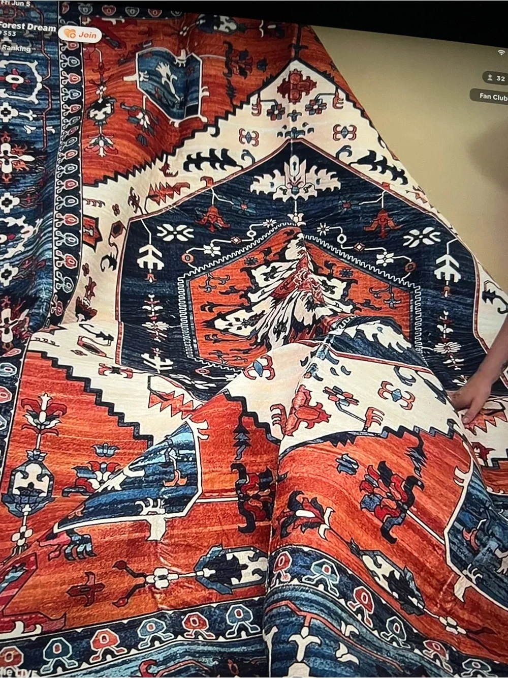 Multicolor Patterned Rug  - Red, Blue & Cream